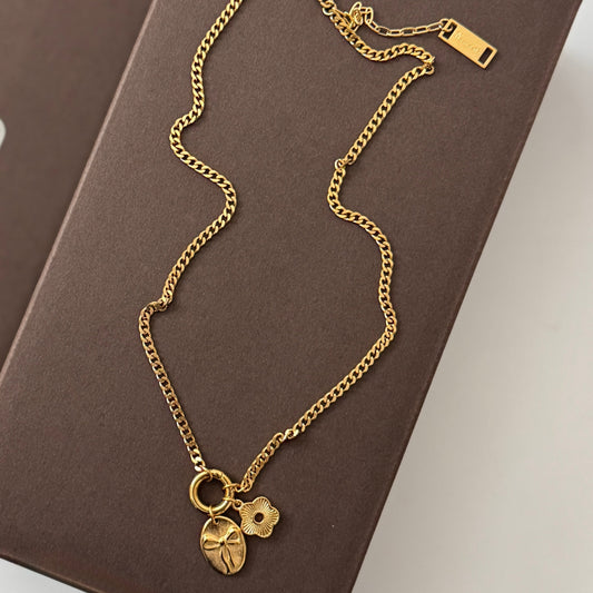 Bow and Flower Necklace - Gold - Namaste Jewelry Canada