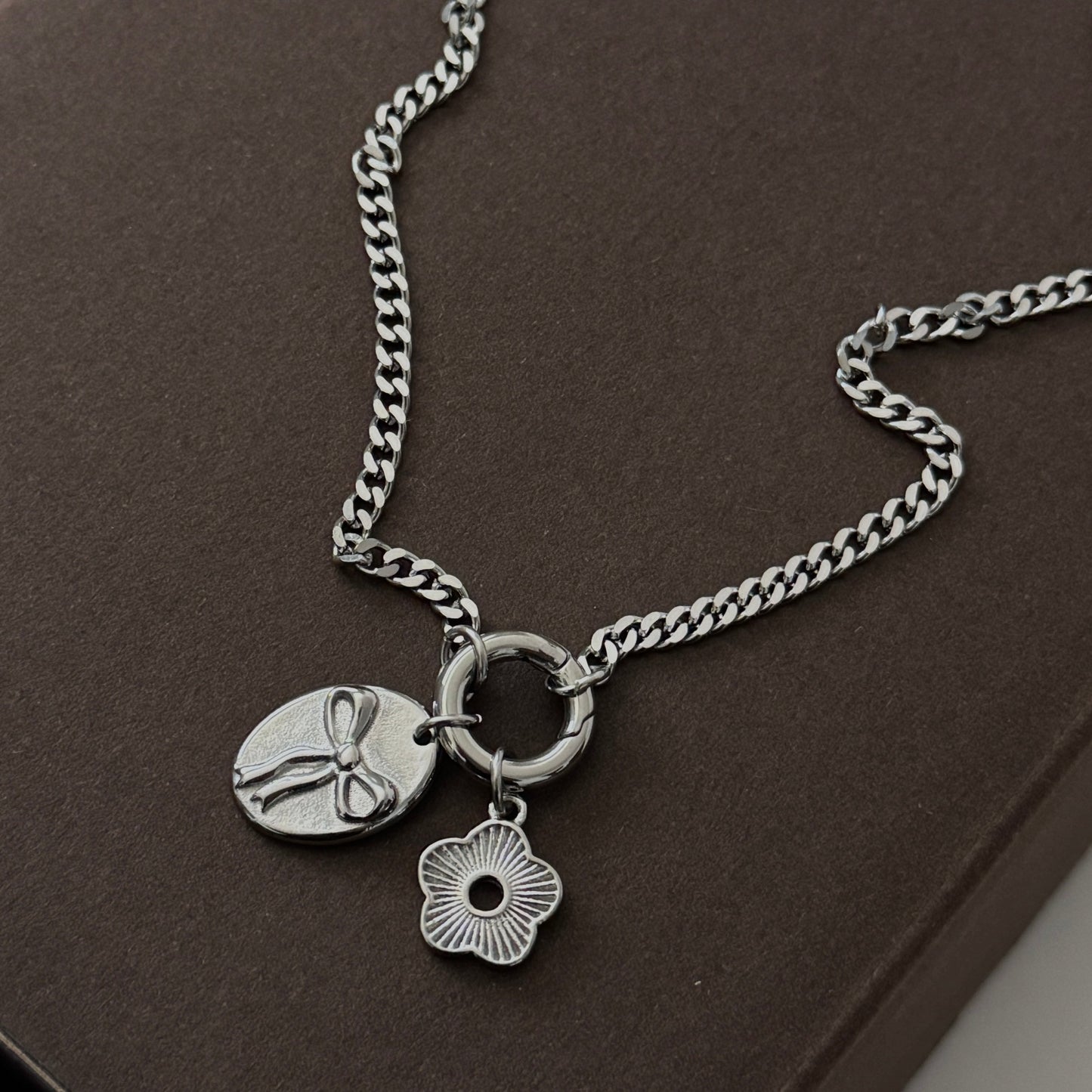 Bow and Flower Necklace - Silver - Namaste Jewelry Canada