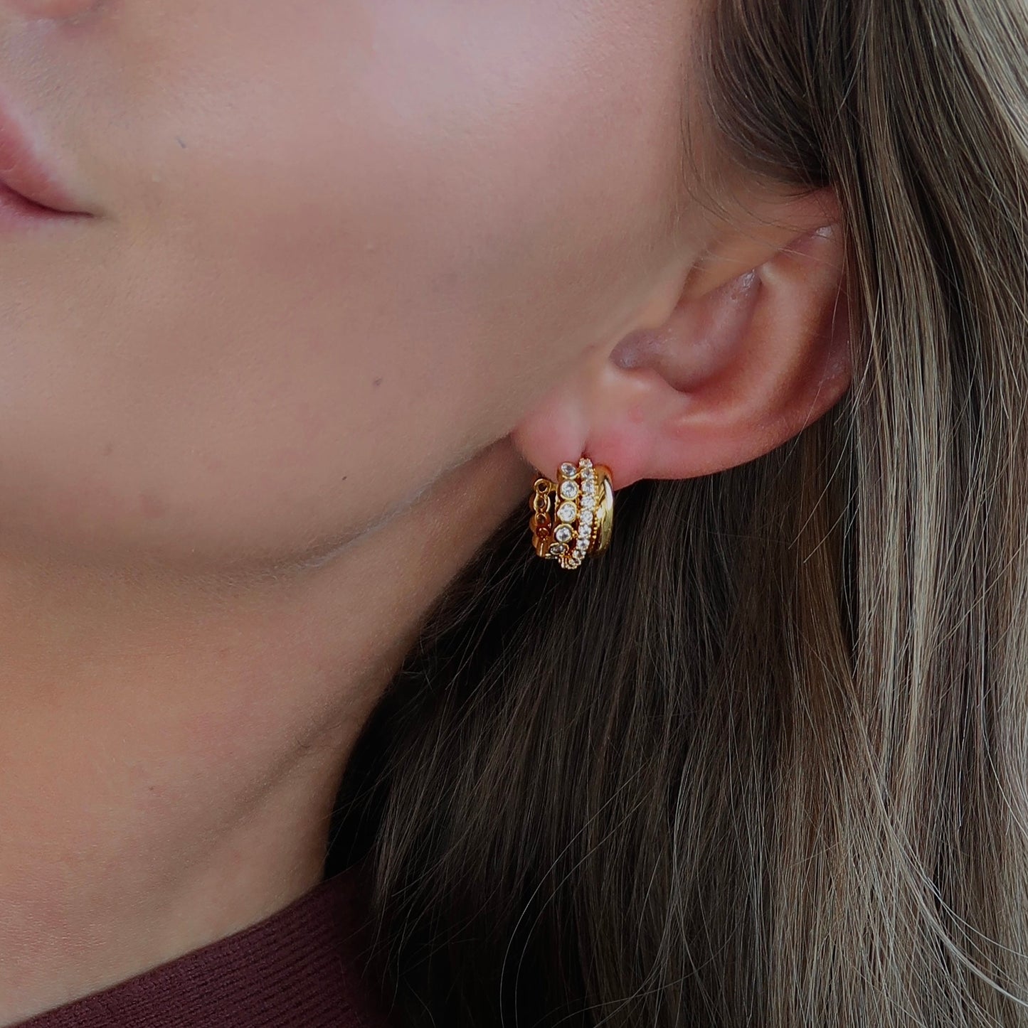 Bushra Huggies - White Zirconia - Namaste Jewelry Canada