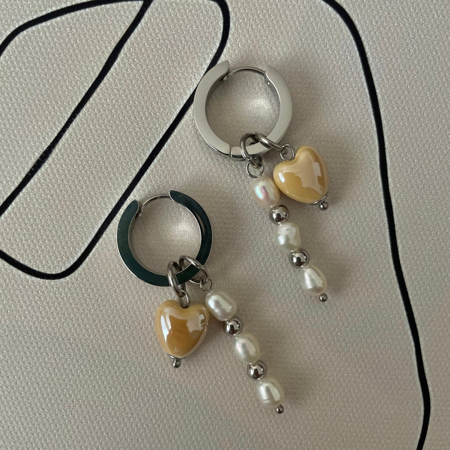 Heart and Pearl Hoops- Silver