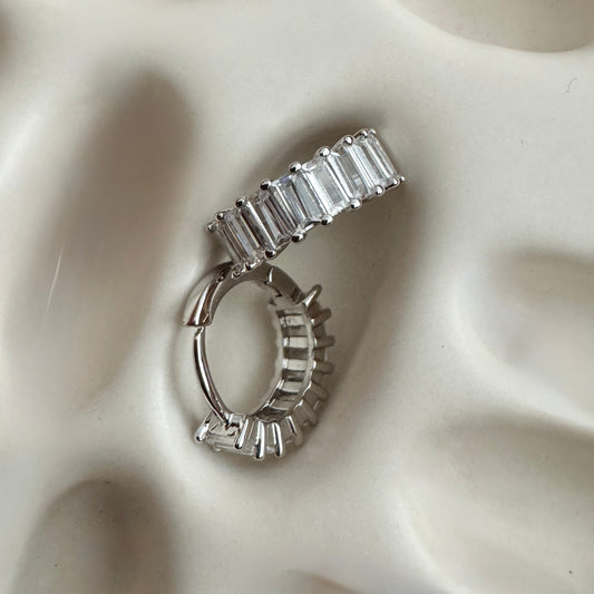 Liya Rectangle Stones Huggies - Silver - Namaste Jewelry Canada