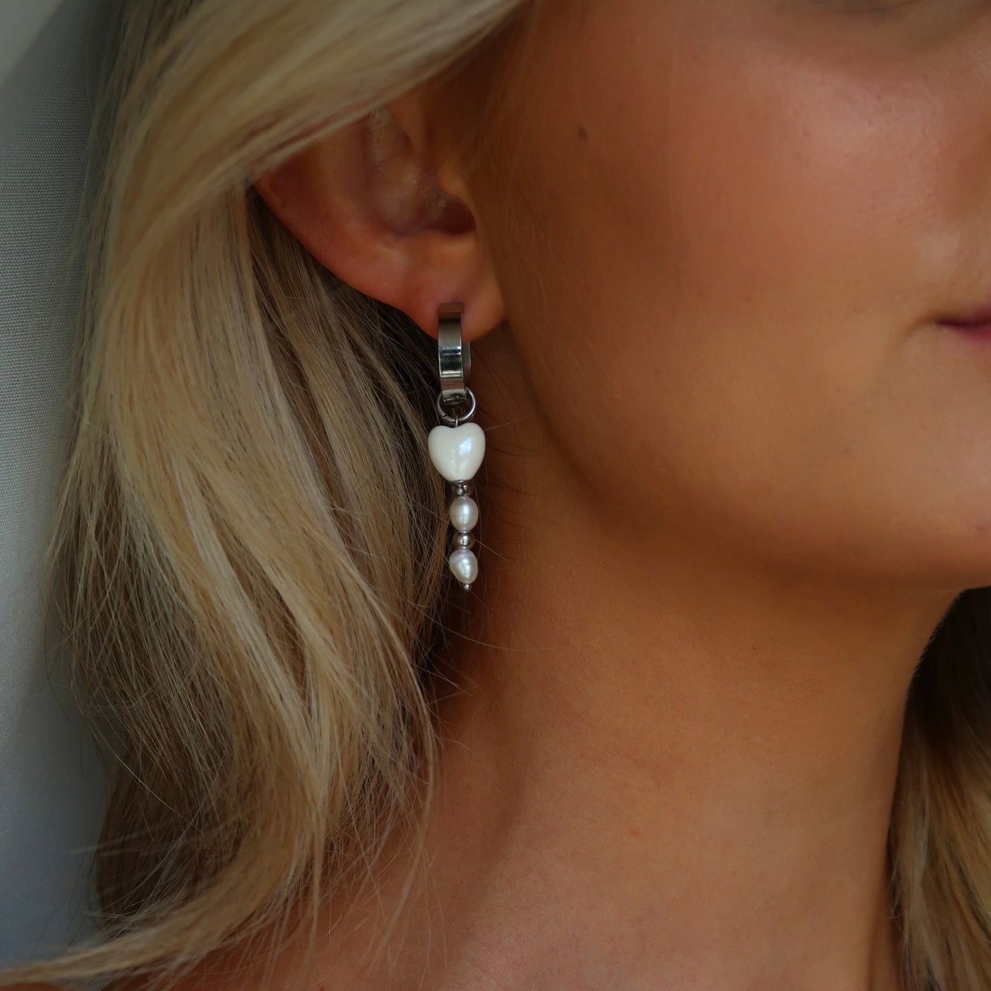 Heart and Pearl Hoops- Silver - Namaste Jewelry Canada