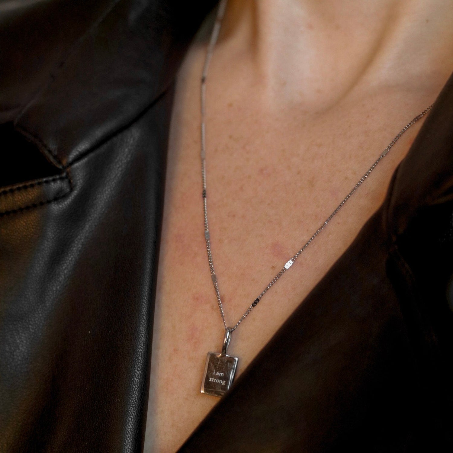 I am Strong Affirmation Necklace- Silver - Namaste Jewelry Canada