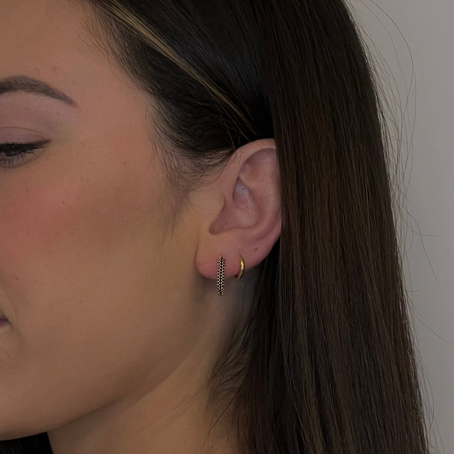 Rectangle Stone Earrings- Gold with Black Stone - Namaste Jewelry Canada