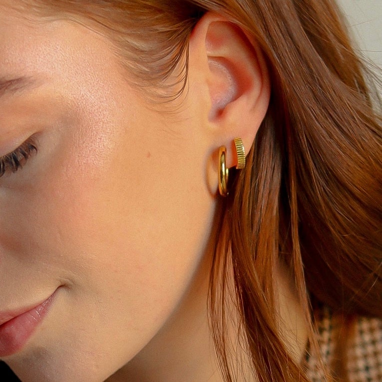 Ribbed Honey Huggie Hoops - Namaste Jewelry Canada
