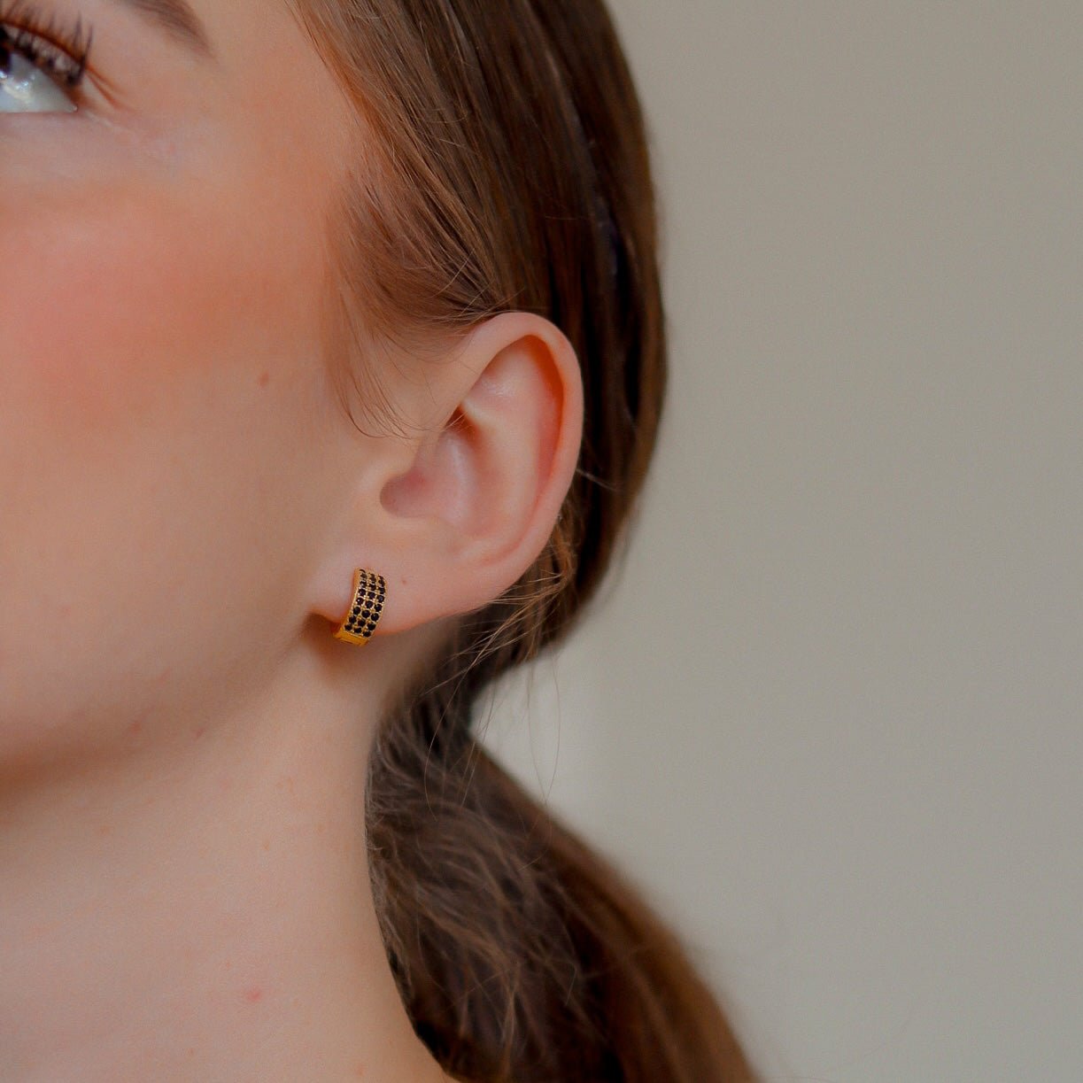 Tara 2.0 huggies -Black Stones - Namaste Jewelry Canada