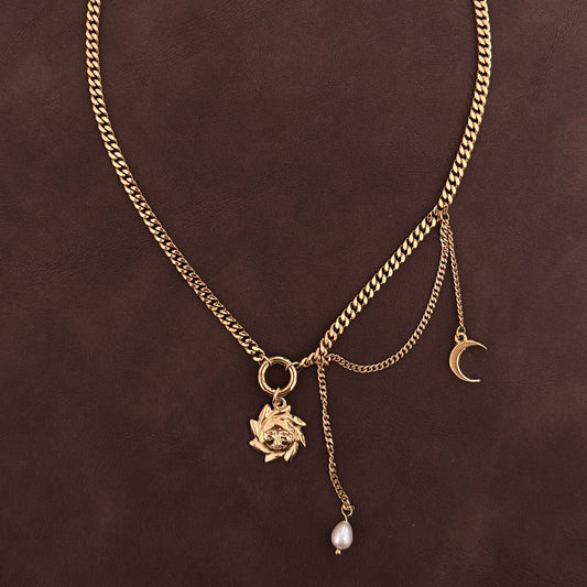 Sun and Moon Necklace- Gold