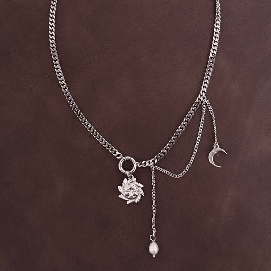 Sun and Moon Necklace- Silver