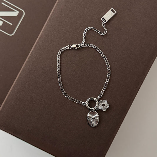 Bow and Flower Bracelet - Silver - Namaste Jewelry Canada