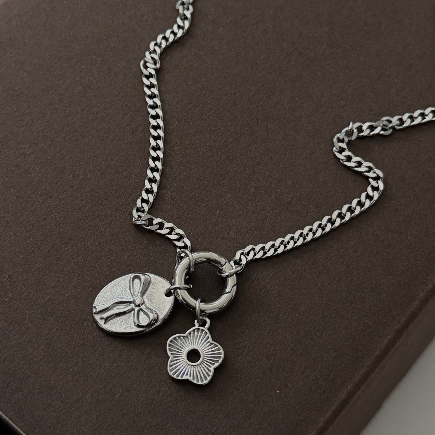 Bow and Flower Necklace - Silver - Namaste Jewelry Canada