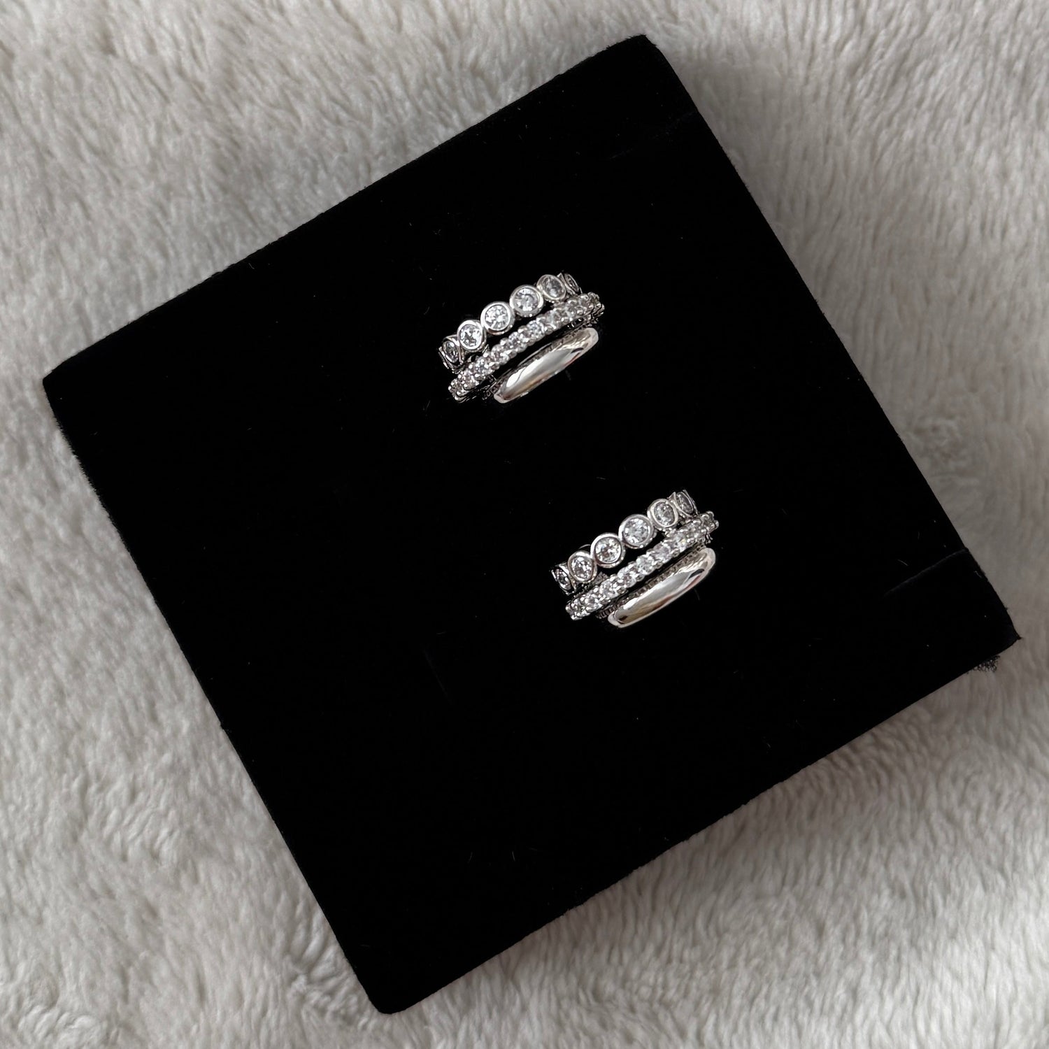 Bushra Huggies - Silver with White Zirconia - Namaste Jewelry Canada