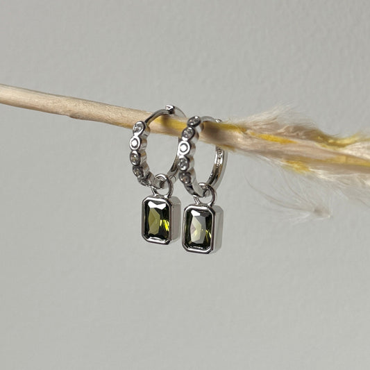 Hoor Drop Earrings - Silver and Olive - Namaste Jewelry Canada