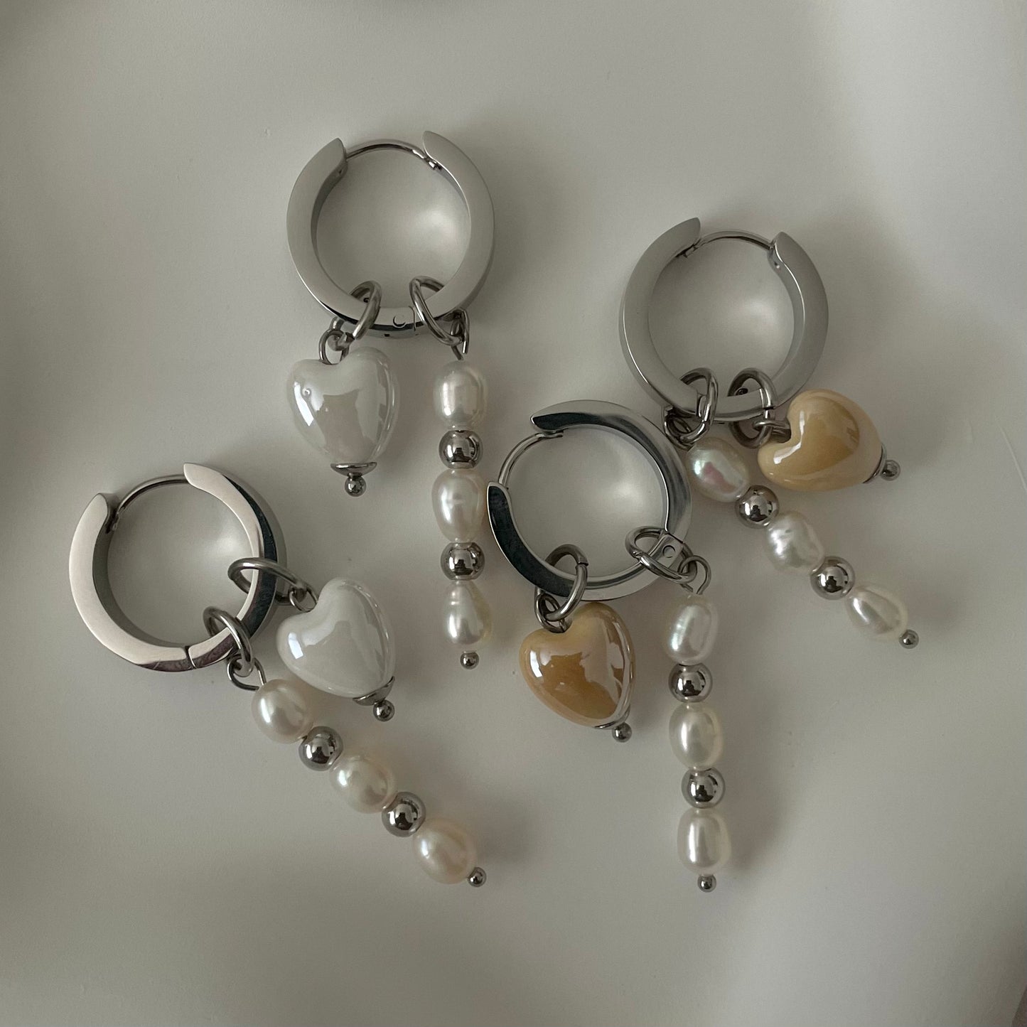 Heart and Pearl Hoops- Silver
