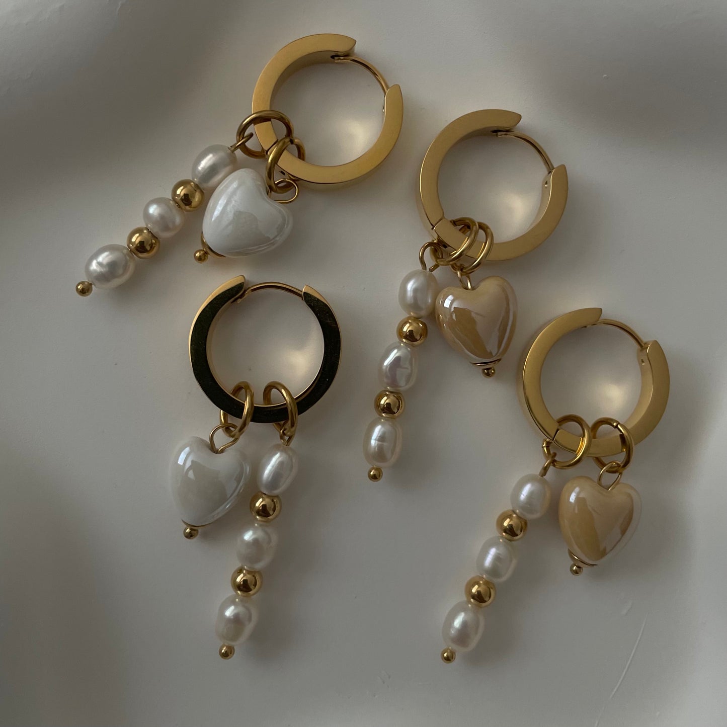 Heart and Pearl Hoops- Gold