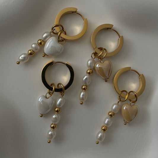 Heart and Pearl Hoops- Gold