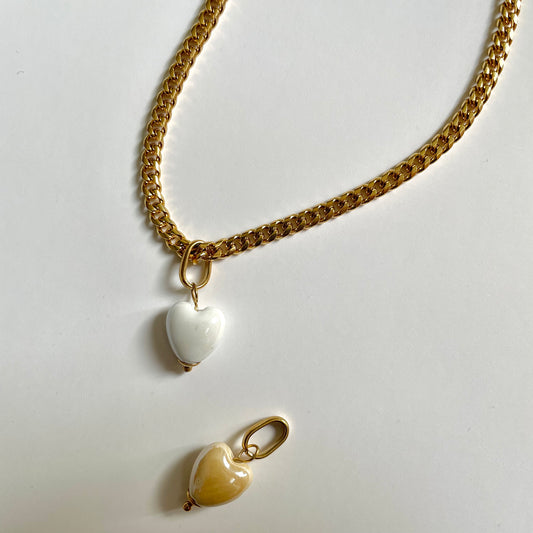 Ceramic Heart Necklace - Gold