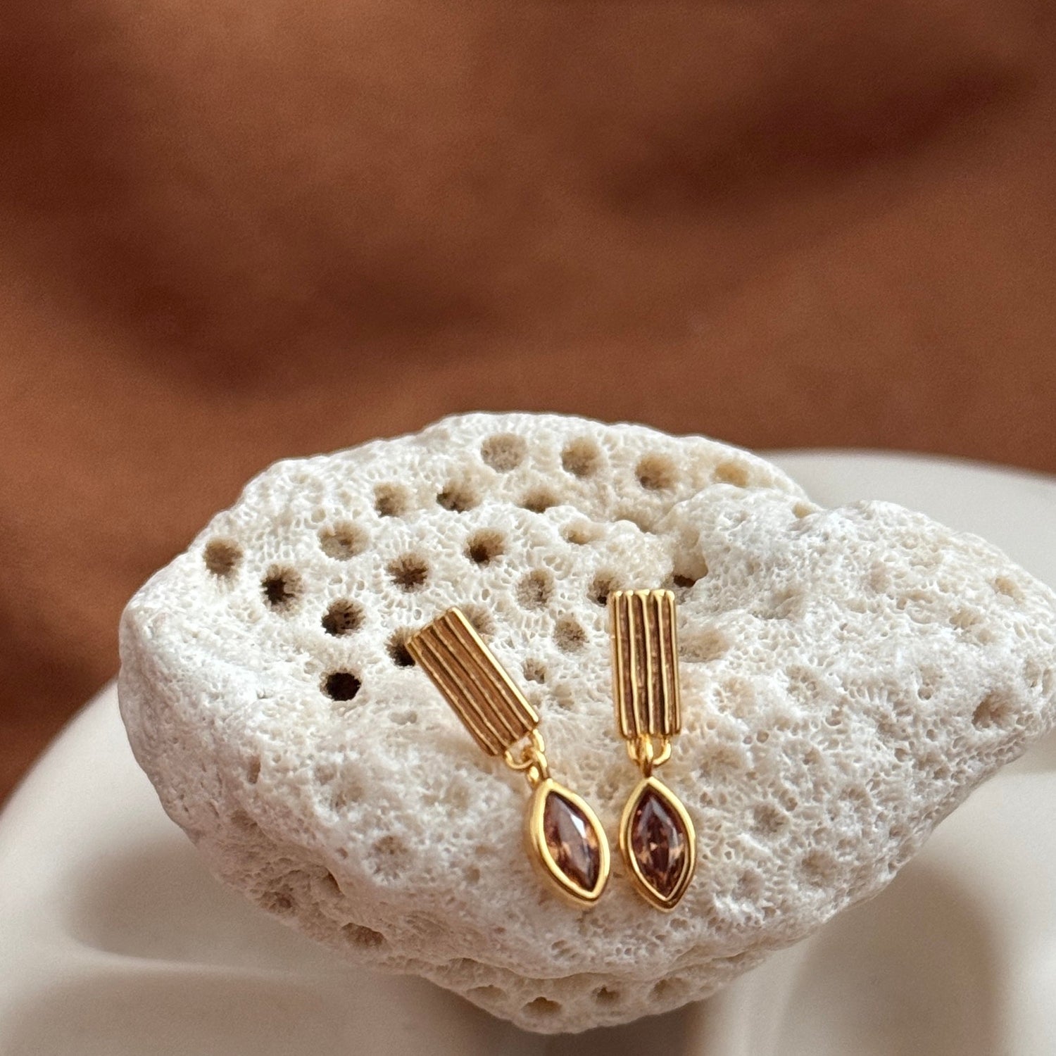 Leaf Drop Earrings - Brown Stone - Namaste Jewelry Canada