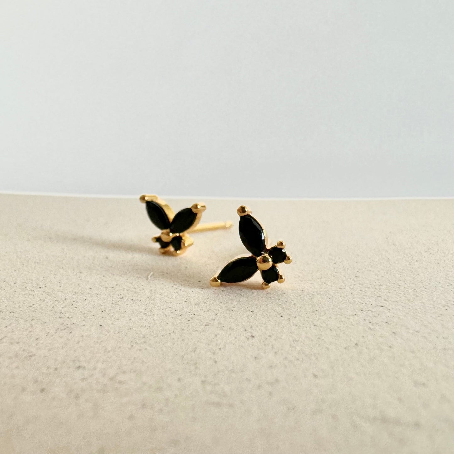 Mini Butterfly Studs - Black Stone - Namaste Jewelry Canada