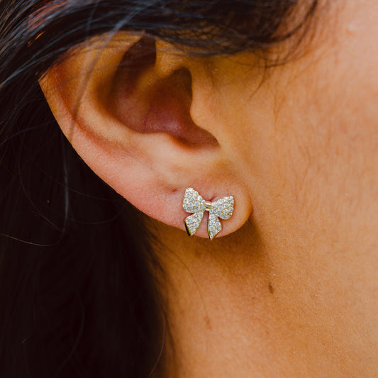 Pave Bow Studs - Silver - Namaste Jewelry Canada