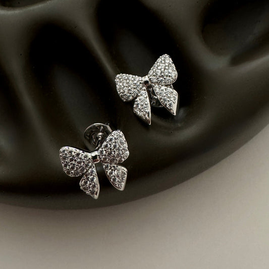 Pave Bow Studs - Silver - Namaste Jewelry Canada