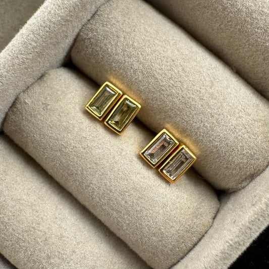 Rectangle Stone Studs - Olive - Namaste Jewelry Canada