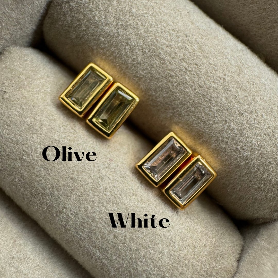 Rectangle Stone Studs - Olive - Namaste Jewelry Canada