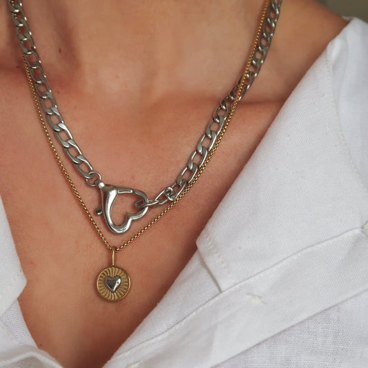 Saiba Heart Clasp Necklace - Silver - Namaste Jewelry Canada