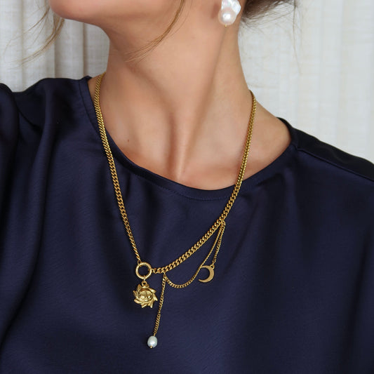 Sun and Moon Necklace - Gold - Namaste Jewelry Canada