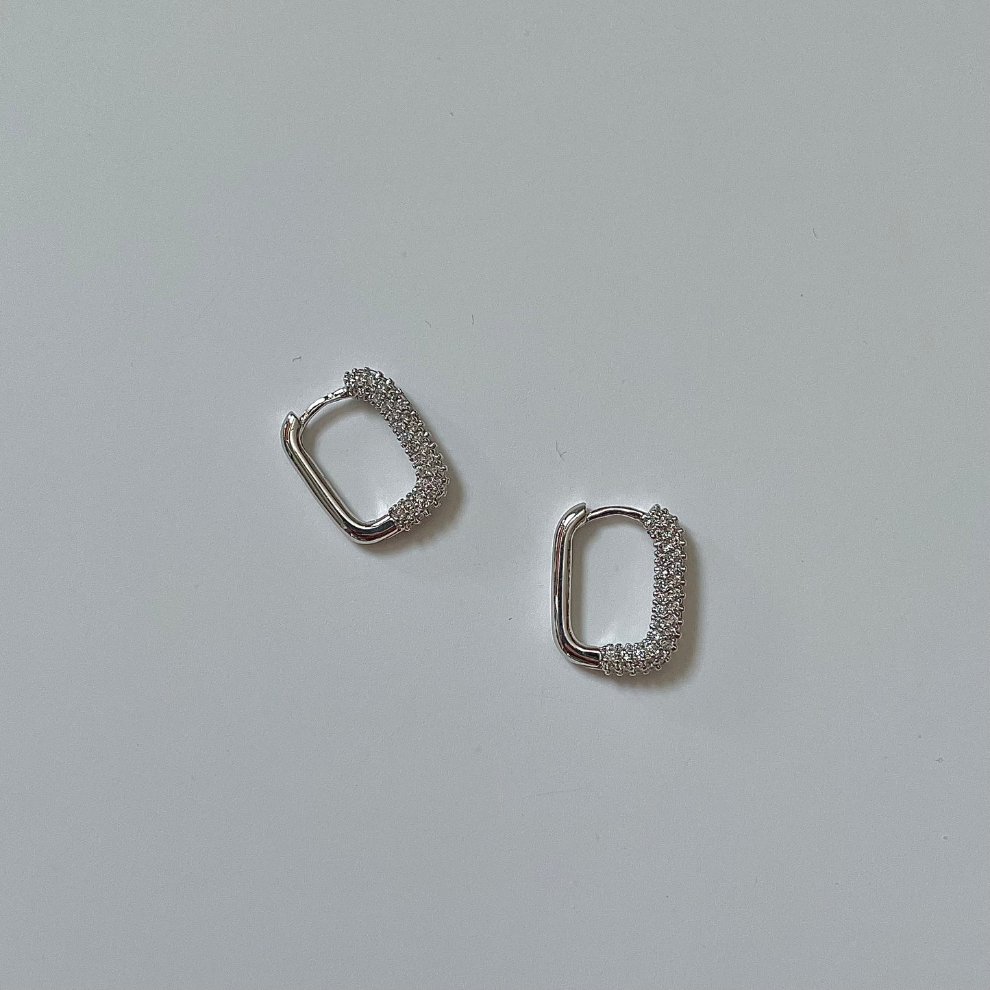 Rectangle Stone Earrings - Silver with White Stone