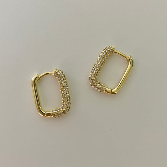 Rectangle Stone Earrings - Gold with White Stone