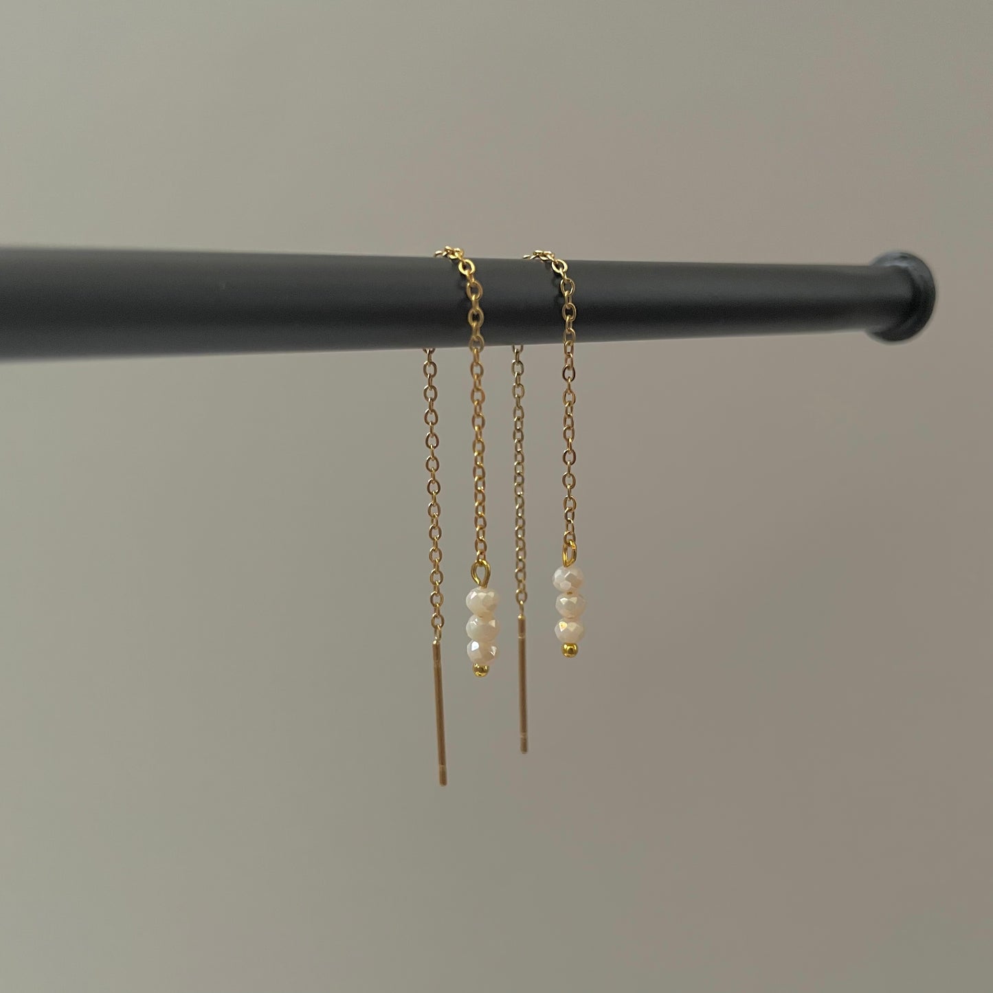 Mila Thread Earrings - White Beads