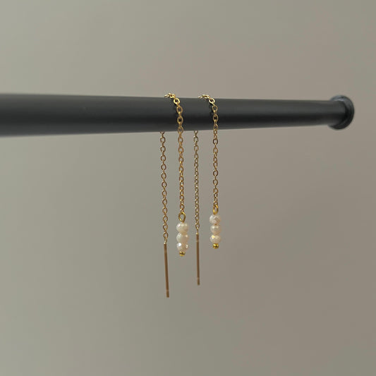 Mila Thread Earrings - White Beads