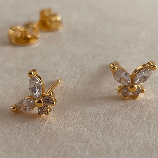 Mini Butterfly Studs- White Stone