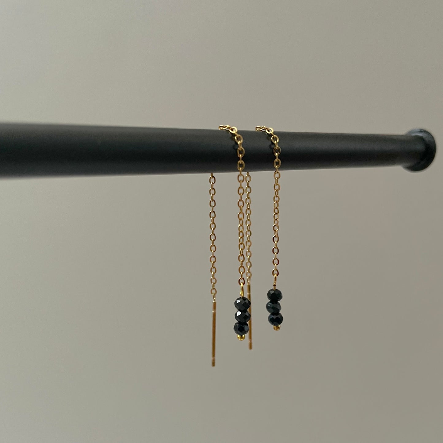 Mila Thread Earrings - Black Beads