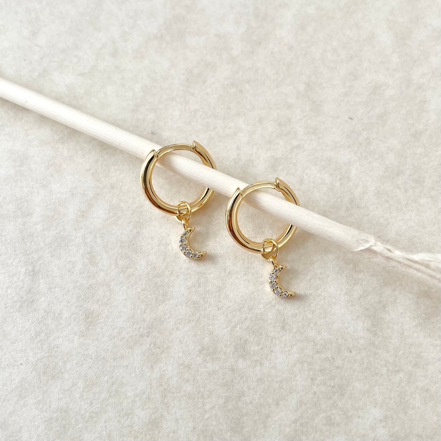 Selene Moon Drop Earrings- White Zirconia - Namaste Jewelry Canada