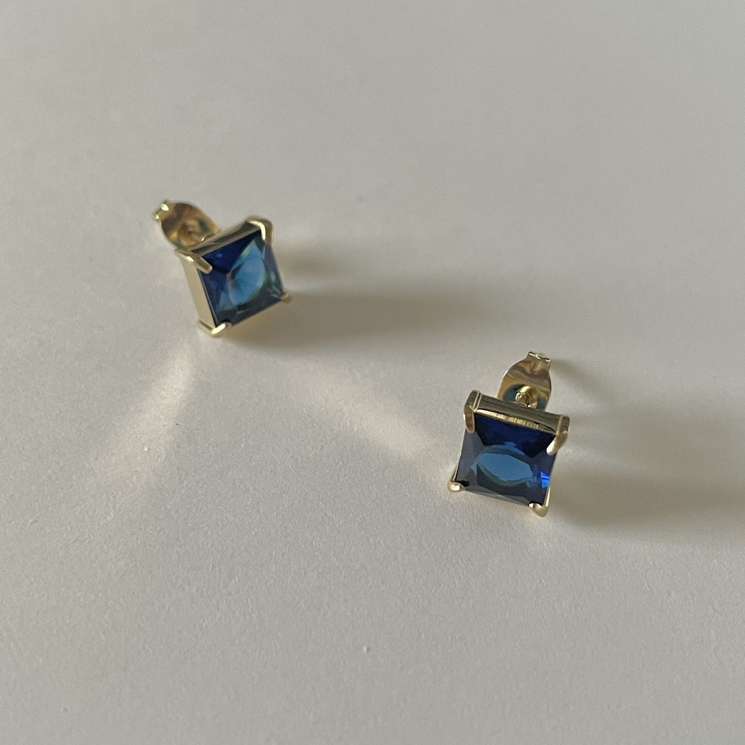 Square Stone Studs - Blue Zircon - Namaste Jewelry Canada