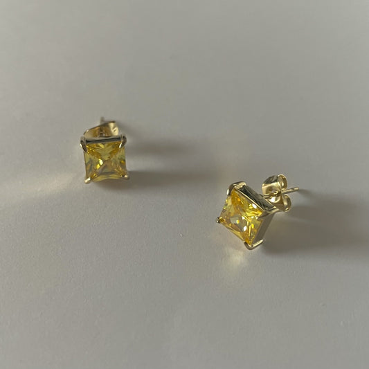 Square Stone Studs - Yellow Zircon - Namaste Jewelry Canada
